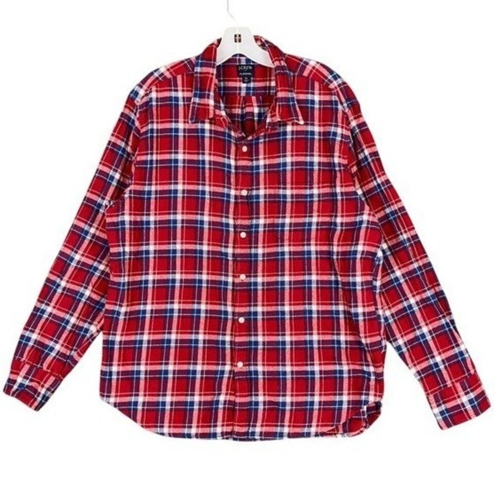 J Crew XL Red‎ Blue Plaid Flannel Shirt Long Sleeve Cotton Button Down